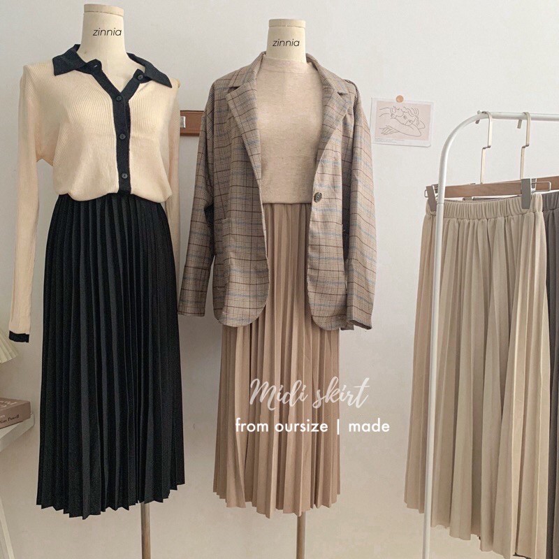 Chân váy xếp ly dài NARII phong cách Ulzzang Hàn cao cấp màu đen | BigBuy360 - bigbuy360.vn