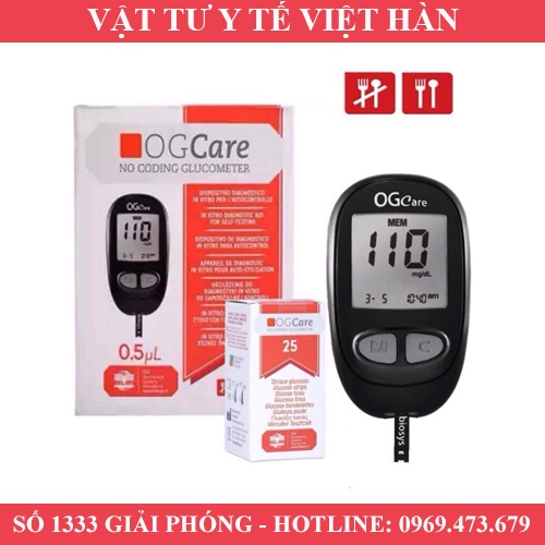 MÁY ĐO ĐƯỜNG HUYẾT OG CARE - TẶNG 25 QUE THỬ + 100 KIM - BẢO HÀNH TRỌN ĐỜI - XUẤT XỨ Ý