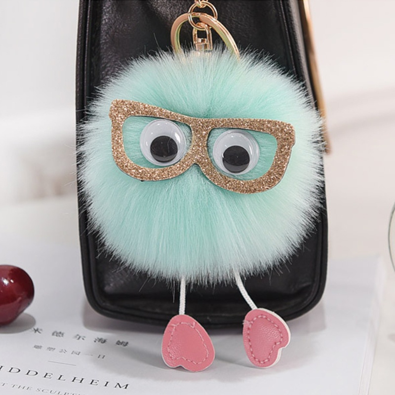 Mojito Móc Khóa Hình Mắt Kính Phối Lông Thỏ Giả Mềm Mại Dễ Thương