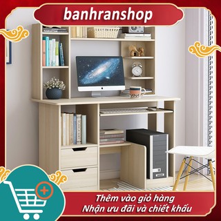 Bàn học  bàn máy tính kèm giá sách đa năng nhiều ngăn hiện đại bàn làm việc bằng gỗ  FU158