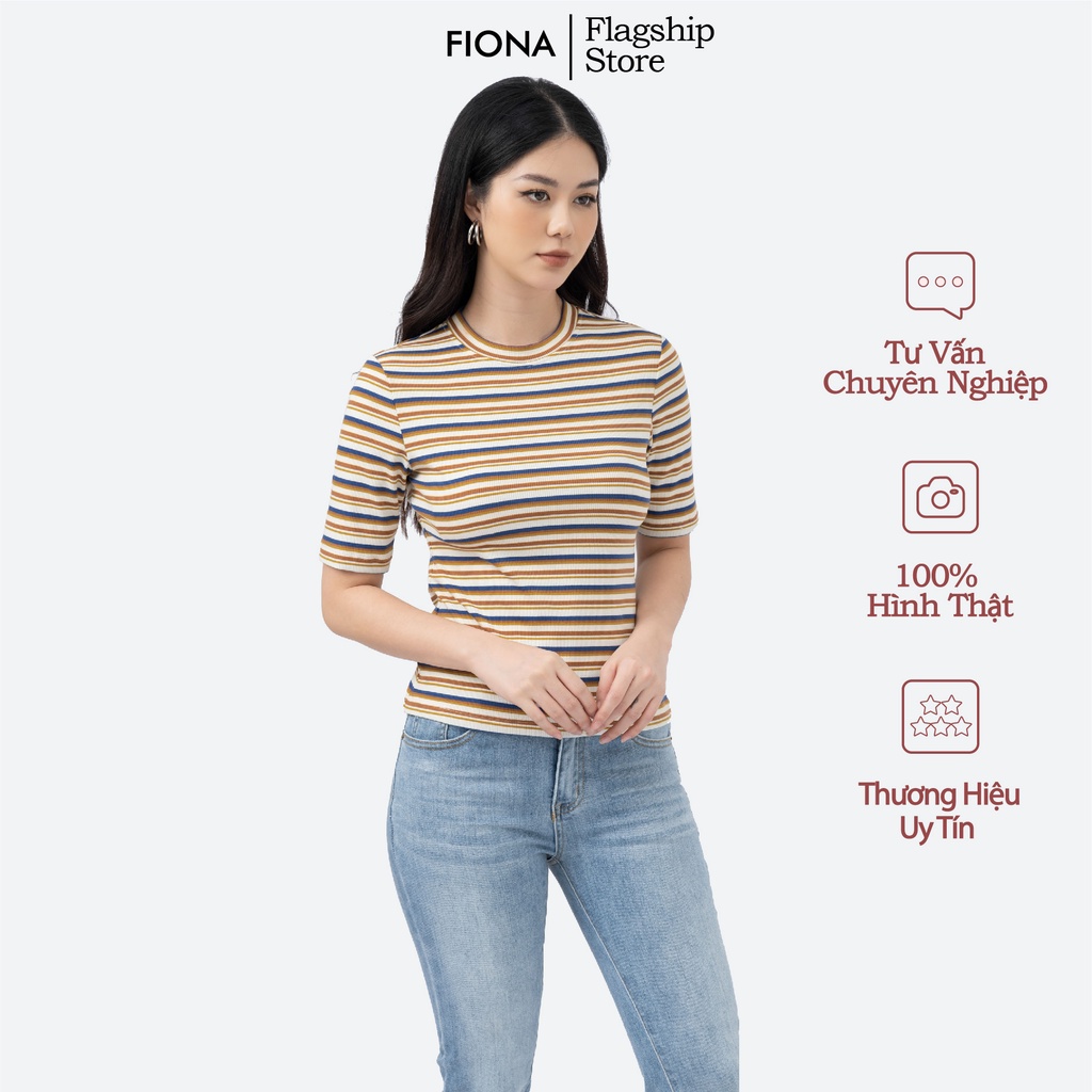 Áo phông nữ dáng ôm Fiona, Áo thun nữ tay ngắn họa tiết kẻ ngang F521247