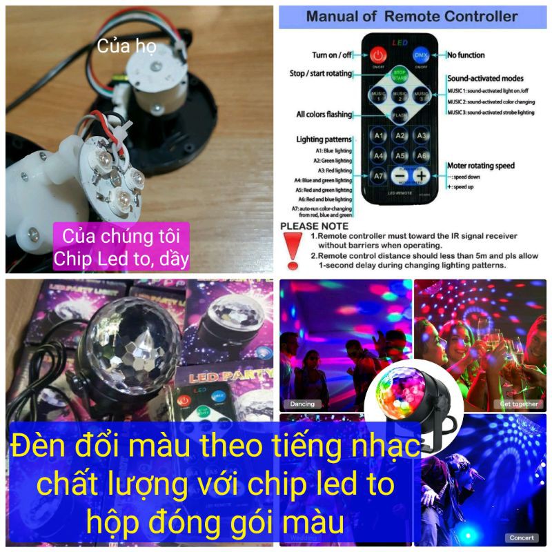 Đèn led trang trí xoay đổi màu điều khiển Remote và cảm ứng âm thanh