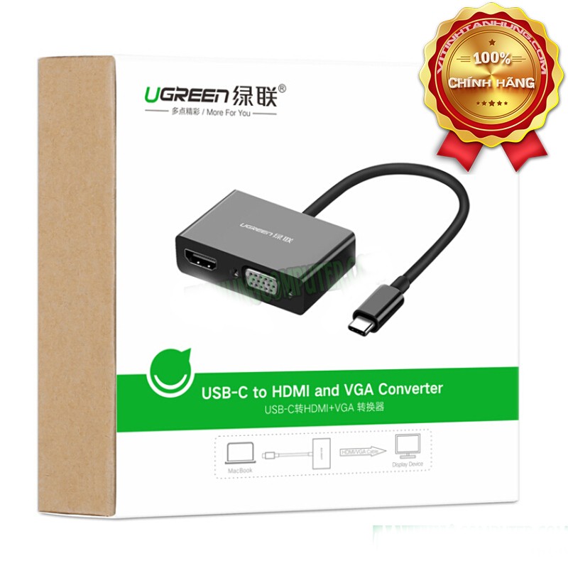 Cáp Chuyển Type-C Sang HDMI Vs VGA Ugreen 50509 | Xuất Tín Hiệu Cùng Lúc 2 Cổng