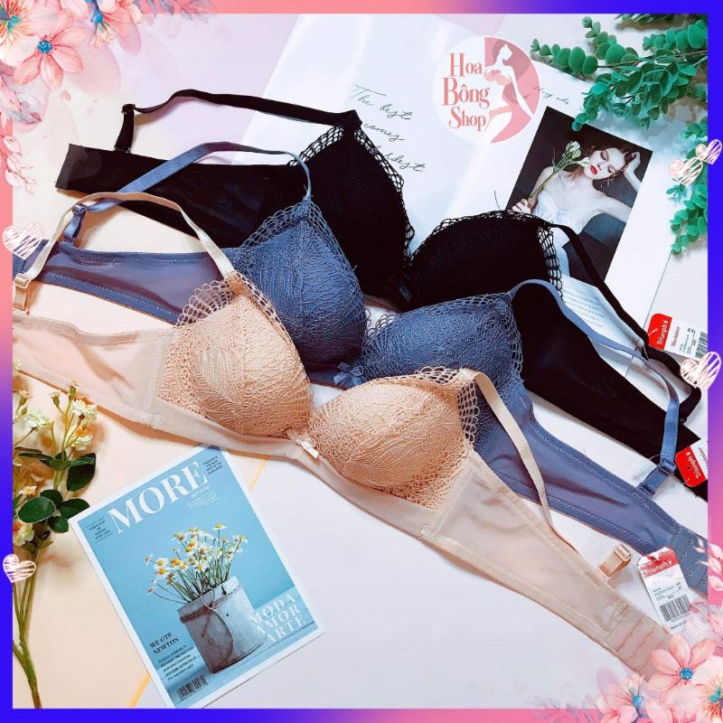 Áo Ngực Thái Triunph Ren Nhện Mịn Không Gọng Bàn Tay Nâng 2p Siêu Hot Hè