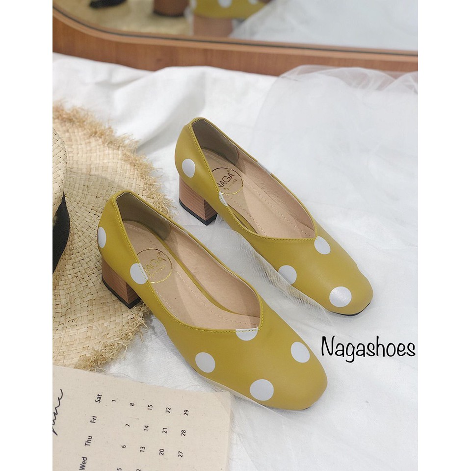 CAO GÓT NAGASHOES MŨI VUÔNG CHẤM BI ĐẾ GỖ 3CM NAC114