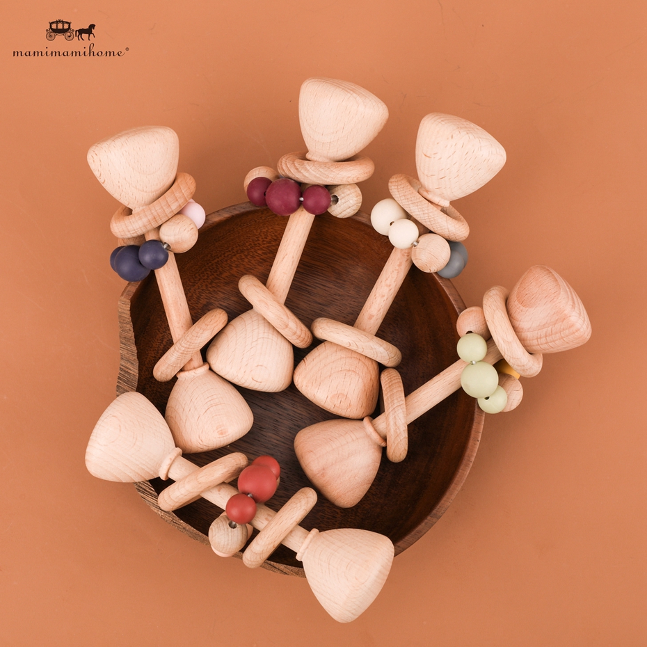 【COD】 1 cái Đồ chơi trẻ em bằng gỗ Teething Beech Wood Toys Đồ chơi trẻ em Nhai silicone Teething Baby Rattles bằng gỗ Đồ chơi cho trẻ em đang mọc răng BPA Miễn phí cho trẻ sơ sinh