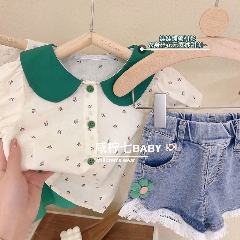 Hàng Mới Về Set Áo Thun Ngắn Tay Và Quần Short Denim Thời Trang Mùa Hè Cho Bé Gái 5