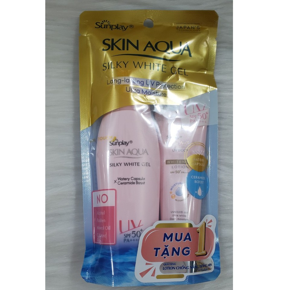 Gel Chống Nắng Dưỡng Da Trắng Mượt Sunplay Skin Aqua Silky White Gel SPF 50 PA+++ (70g) KÈM QUÀ TẶNG