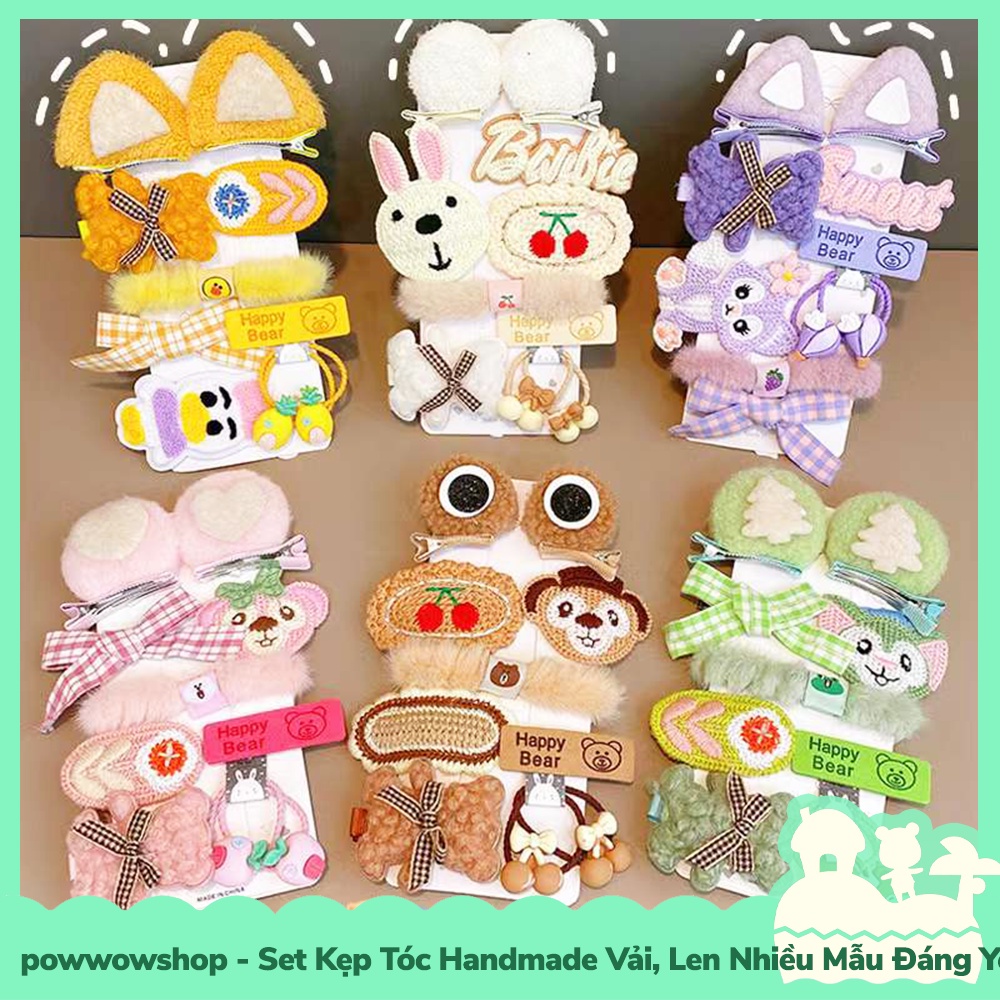 [Sẵn VN - Hỏa Tốc] Set Kẹp Tóc Handmade Vải, Len Nhiều Mẫu Đáng Yêu Hoạt Hình