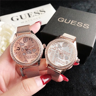Guess Graffiti Hoa Hồng Vàng Lưới Thép Không Gỉ Dây Đeo Đồng Hồ Nữ Thời Trang Thường Ngày
