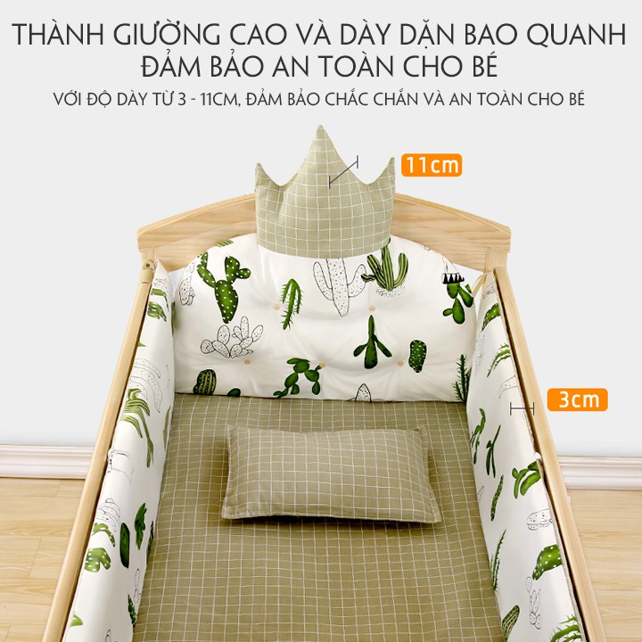 Quây vải cao cấp dành cho cũi 6 in 1, Có đệm bông, quây 4 mặt và gối