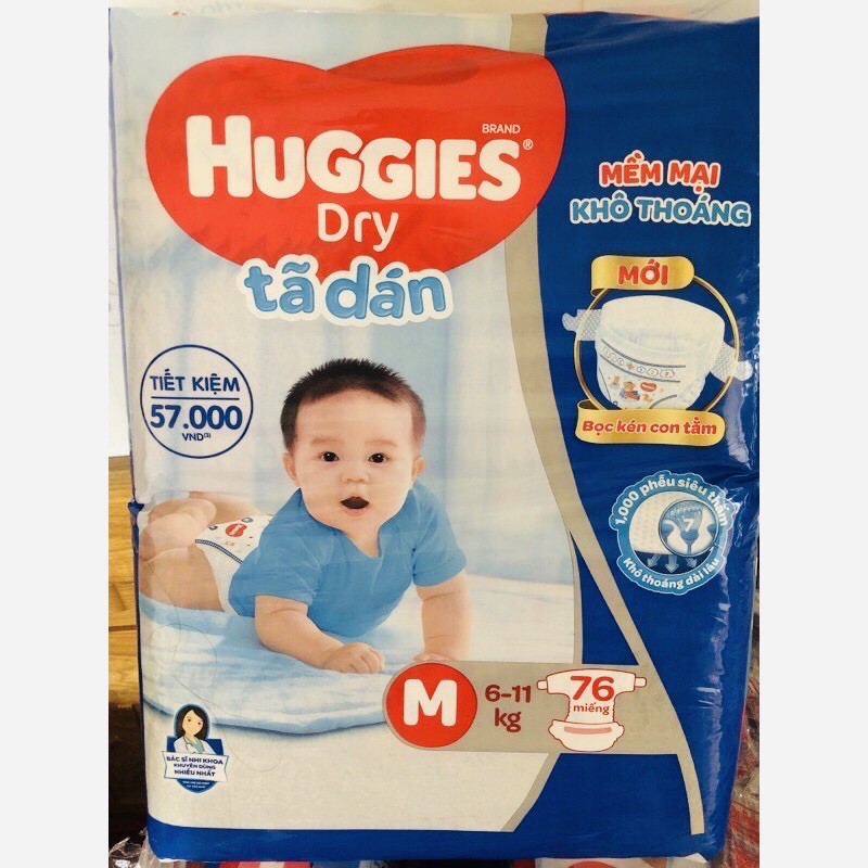 Tã dán huggies M76 ( bọc kén con tằm) tặng 10 miếng