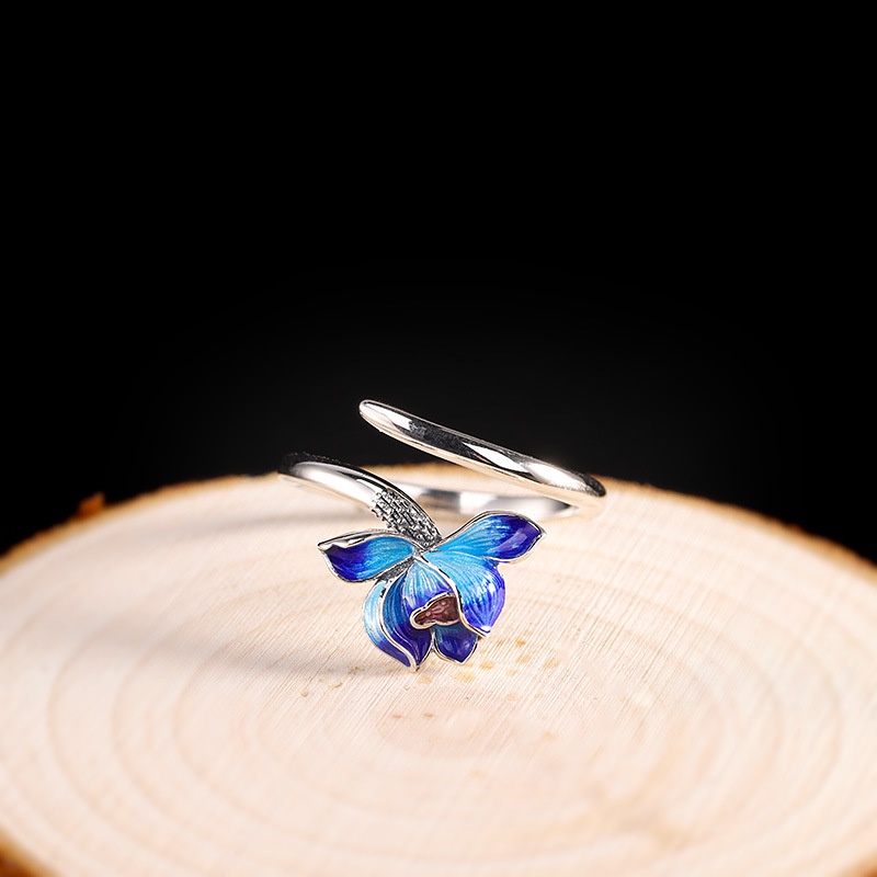 Nhẫn Hở Hình Hoa Sen Xanh Dương Bằng Bạc Trơn Cổ Điển Đơn Giản Phong Cách Mới Cho Nữ