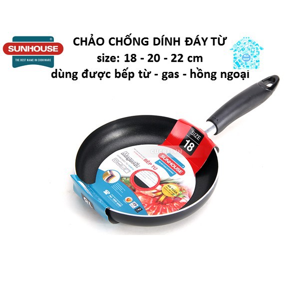 [ HÀNG CHÍNH HÃNG ] Chảo trơn đáy từ SUNHOUSE SHM20 đen 20cm