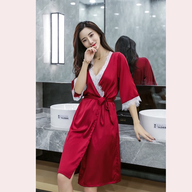 Sx383 áo choàng lụa satin - đồ ngủ cao cấp KELLY WANG