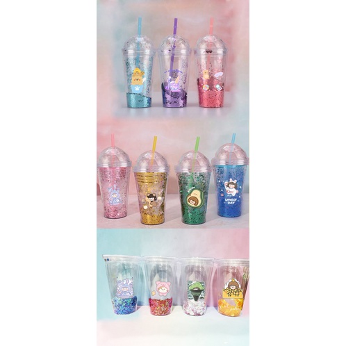 cốc 2 lớp hoppang roro jump kim tuyến CNKI35 cốc giữ nhiệt ly 2 lớp cốc làm lạnh dễ thương 500ml