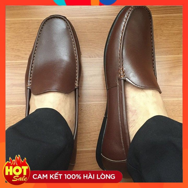 Giày Lười Nam Cao Cấp Dáng Xỏ Đế Đen Full Màu, Giày Nam Trơn Chất Da Bò Thật GL05 - Bảo Hành 12 Tháng Về Da
