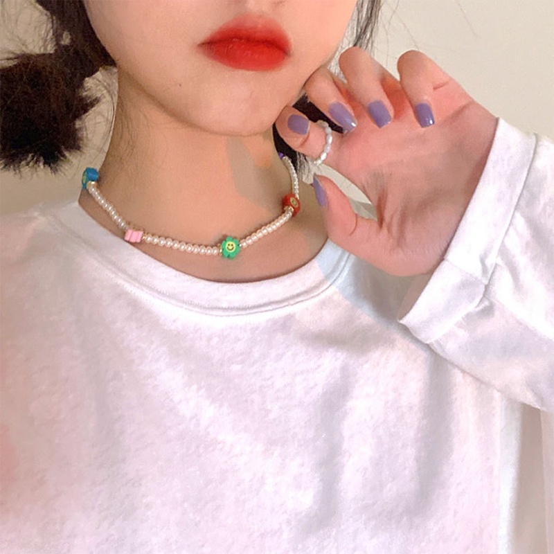 Vòng cổ đính hạt có mặt ngọc trai hình hoạt hình dễ thương nhiều màu sắc dành cho nữ