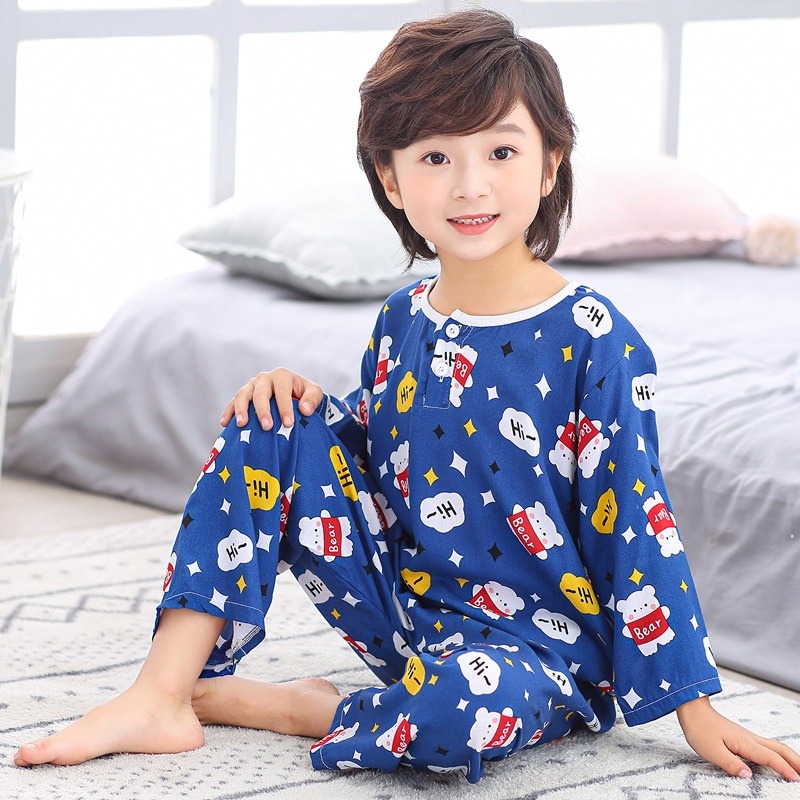 Bộ đồ ngủ SANITKUN bằng lụa cotton thoáng khí in họa tiết hoạt hình dễ thương cho bé