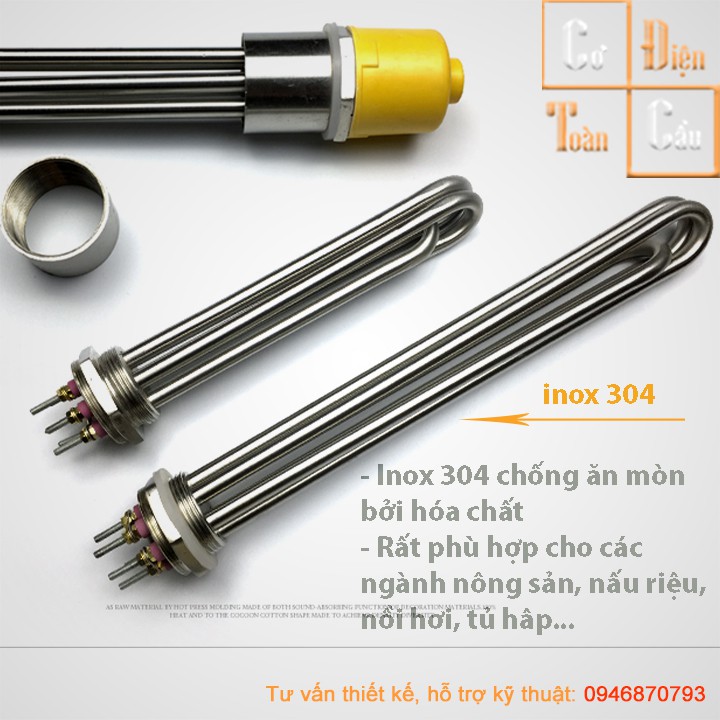 [Hàng Loại 1] Điện Trở Cục Ren Φ36 mm  Φ48 mm Φ59 mm  Inox 304 Đun Nước, Đun Dầu, Nồi phở,đun riệu 220v 380v