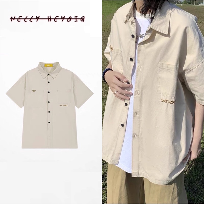 Áo sơ mi tay ngắn 420097 Nelly Heybig form rộng dành cho nam và nữ 69