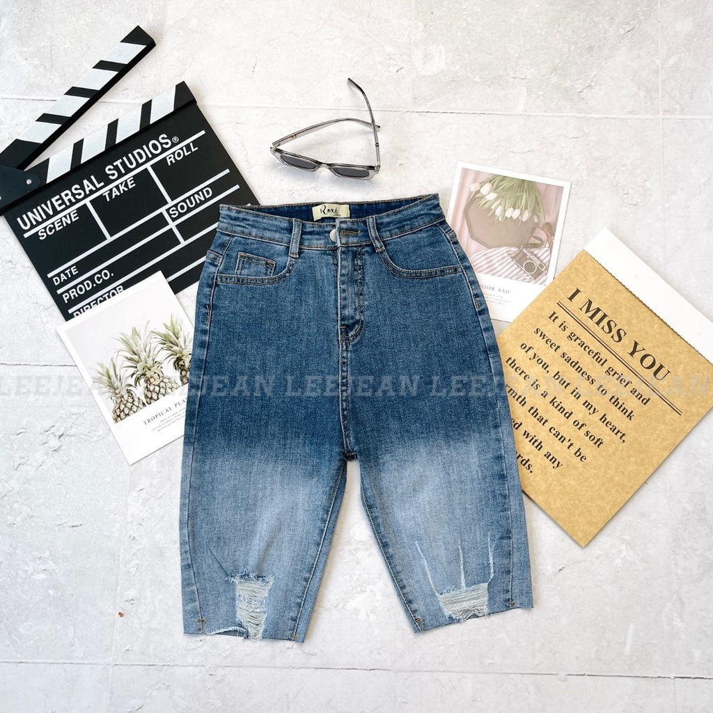 : Quần Ngố Jean Nữ Rách Cá Tính Lưng Cao Màu Loang Co Giãn Hình Thật Video Thật Lee 050