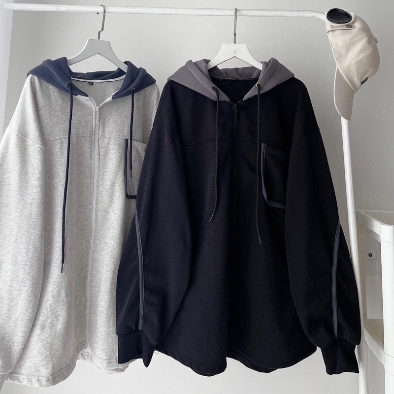 Áo Khoác Form Rộng Basic Nón Phối Viền Màu - pqk boutique