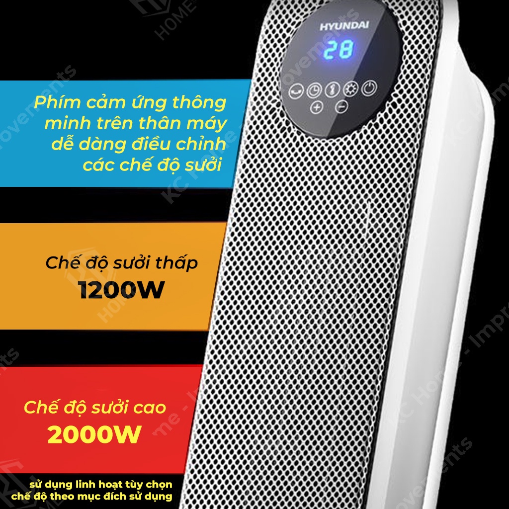 Quạt sưởi gốm HUYNDAI BL-K17J-Máy Sưởi Đứng Làm Ấm Phòng Bản Điện Tử Điều Khiển Từ Xa-Bảo Hành 12 Tháng