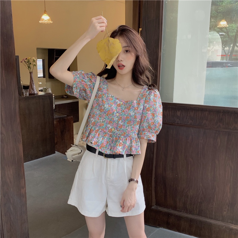 Áo Chiffon Tay Ngắn Cổ Vuông In Hoa Thời Trang Mùa Hè Mới Dành Cho Nữ