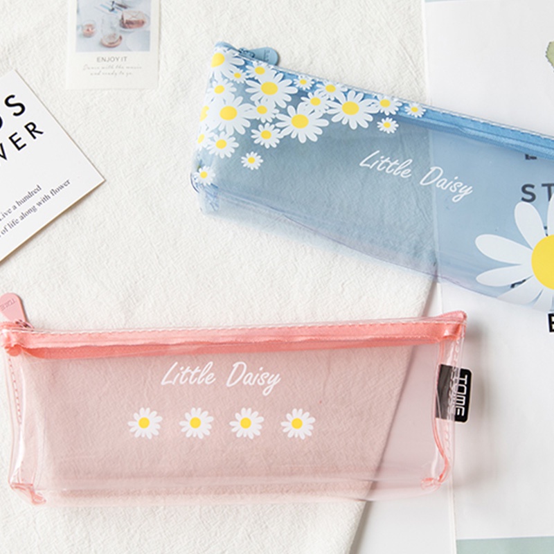 Túi Đựng Bút PVC Trong Suốt Chống Thấm Nước Họa Tiết Hoa Cúc Xinh Xắn