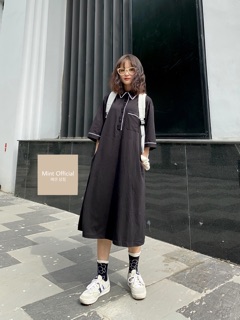 Đầm dài suông đen cổ polo madebymint