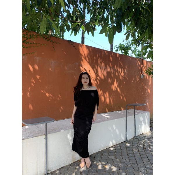 Đầm Body trễ vai tay cánh dơi phần thân nhúng Cao Cấp