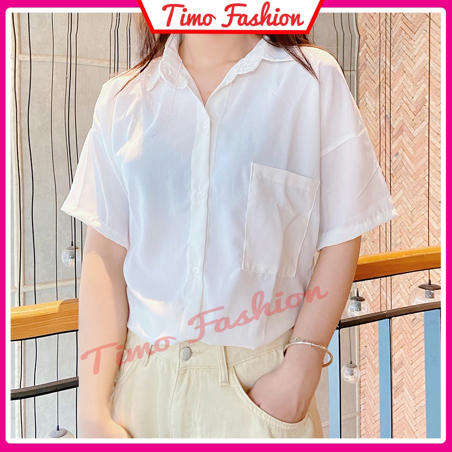 Áo sơ mi nữ, áo sơ mi nữ form rộng tay ngắn kiểu unisex tay lỡ hàn quốc cao cấp công sở, mặc đi học, AO006