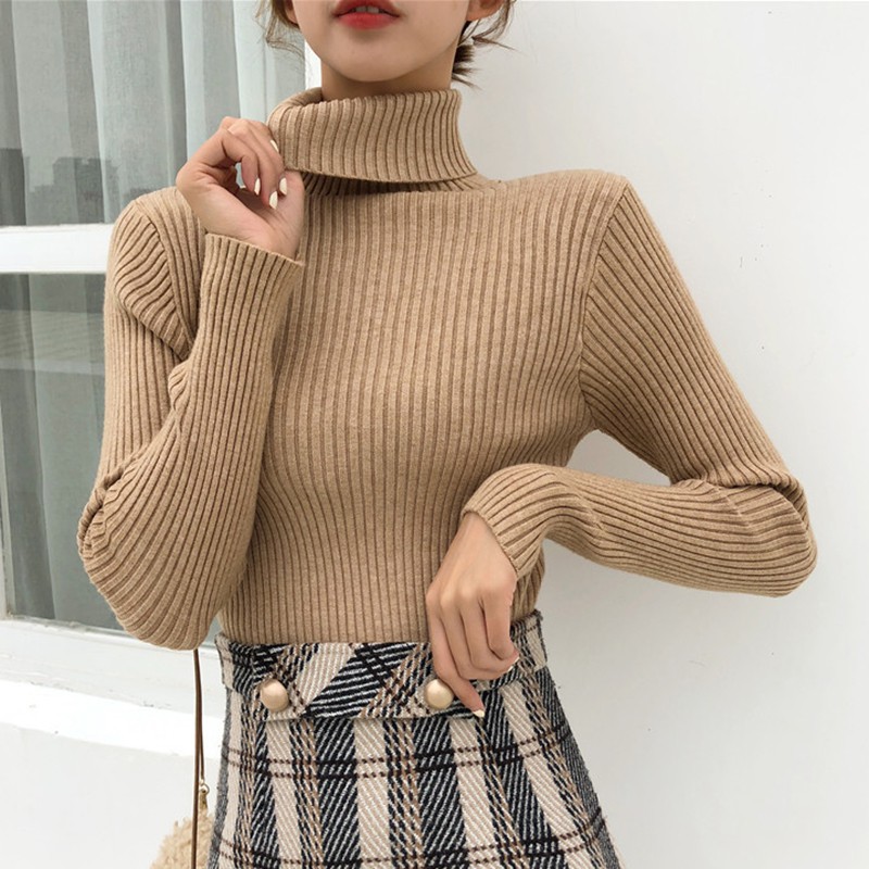 Áo Sweater dệt kim cổ lọ tay dài thiết kế ôm sát tôn dáng