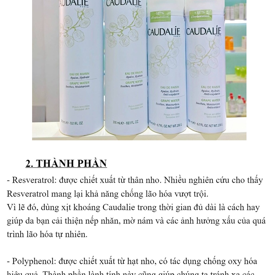 Xịt Khoáng Cấp Ẩm Cho Da Chiết Xuất Từ Nho CAUDALIE 200ml - xuất xứ Pháp