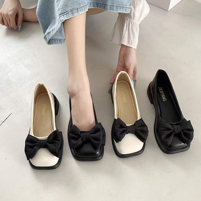 Giày Lười Da Đính Nơ Phong Cách Retro Anh Quốc Cho Nữ