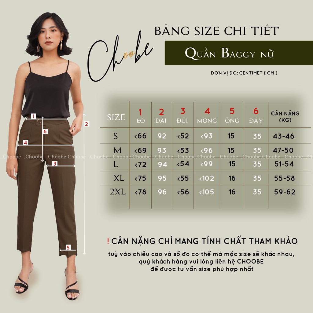 Quần baggy nữ Choobe cạp cao chất vải cao cấp đồ công sở đai ô vuông form dáng đẹp - Q03