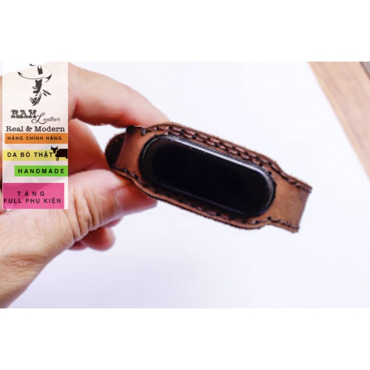 Dây da bò nâu đất cho miband 4 / miband 3 của RAM leather cực kỳ chất lượng