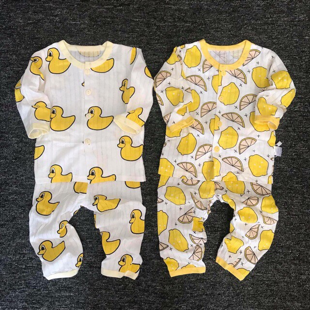 Combo 3 Bộ cotton giấy dài tay cài cúc cho bé từ 3-15kg