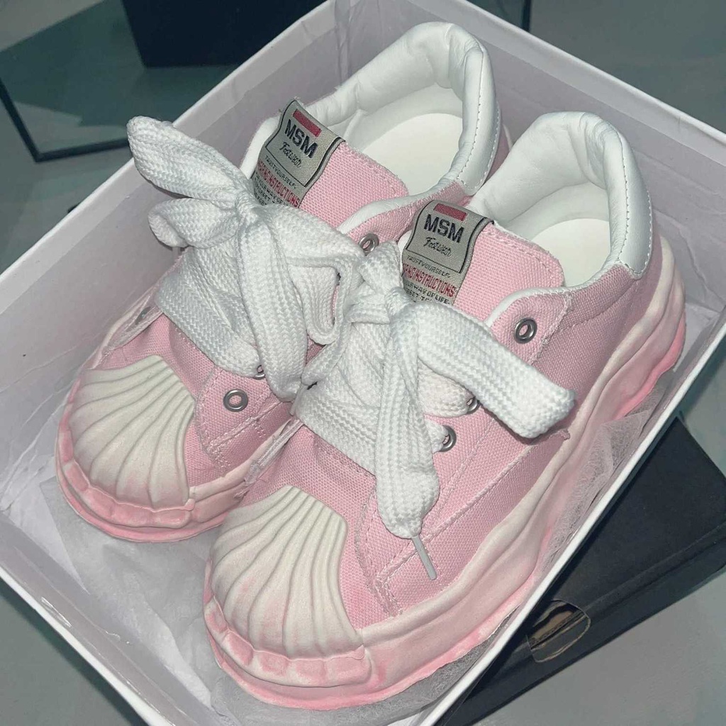 Giày Sneaker Đế Dày Tăng Chiều Cao Mùa Hè Màu Hồng Có Dây Buộc Mới Nhất