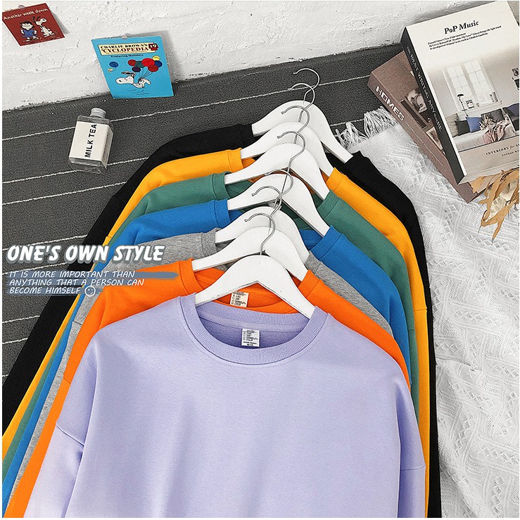 Áo Hoodie Tay Dài Cổ Tròn Dáng Rộng Màu Sắc Đơn Giản Thời Trang Theo Phong Cách Hồng Kông Cho Nam | BigBuy360 - bigbuy360.vn