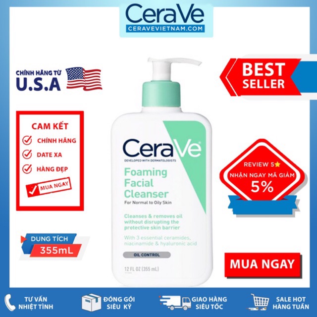 [Mã 1911FMCGSALE giảm 8% đơn 500K] Sữa rửa mặt CeraVe Foaming Facial Cleanser (355mL)