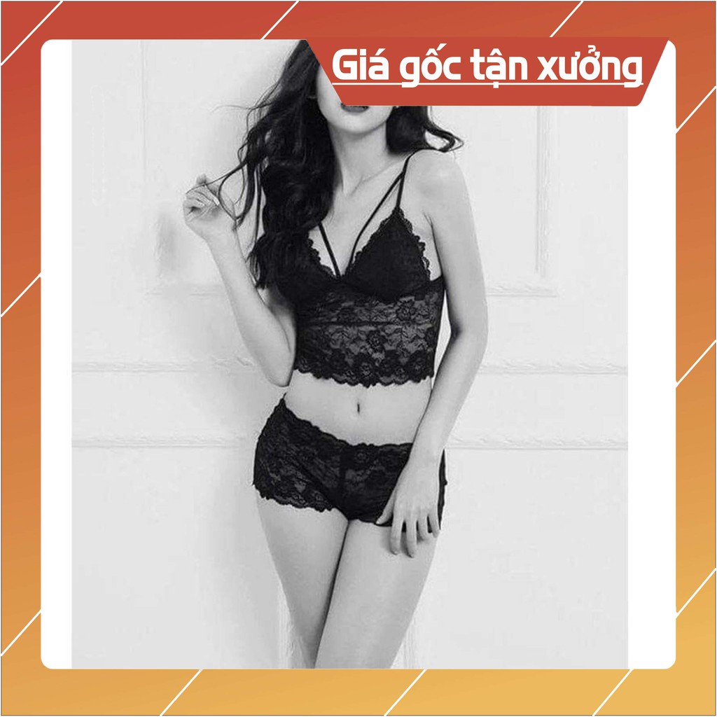 [RẺ NHẤT SHOPEE] Bộ đồ lót nữ bralette đen mềm mịn thoáng mát