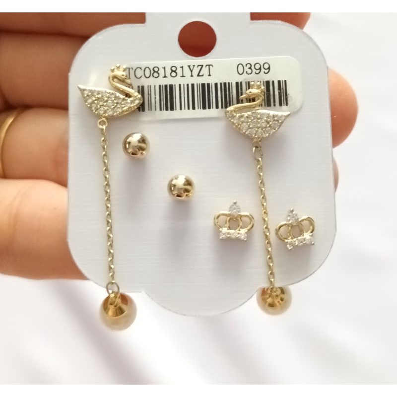 Set 3 đôi bông tai  thiên nga, hạt châu, vương miện