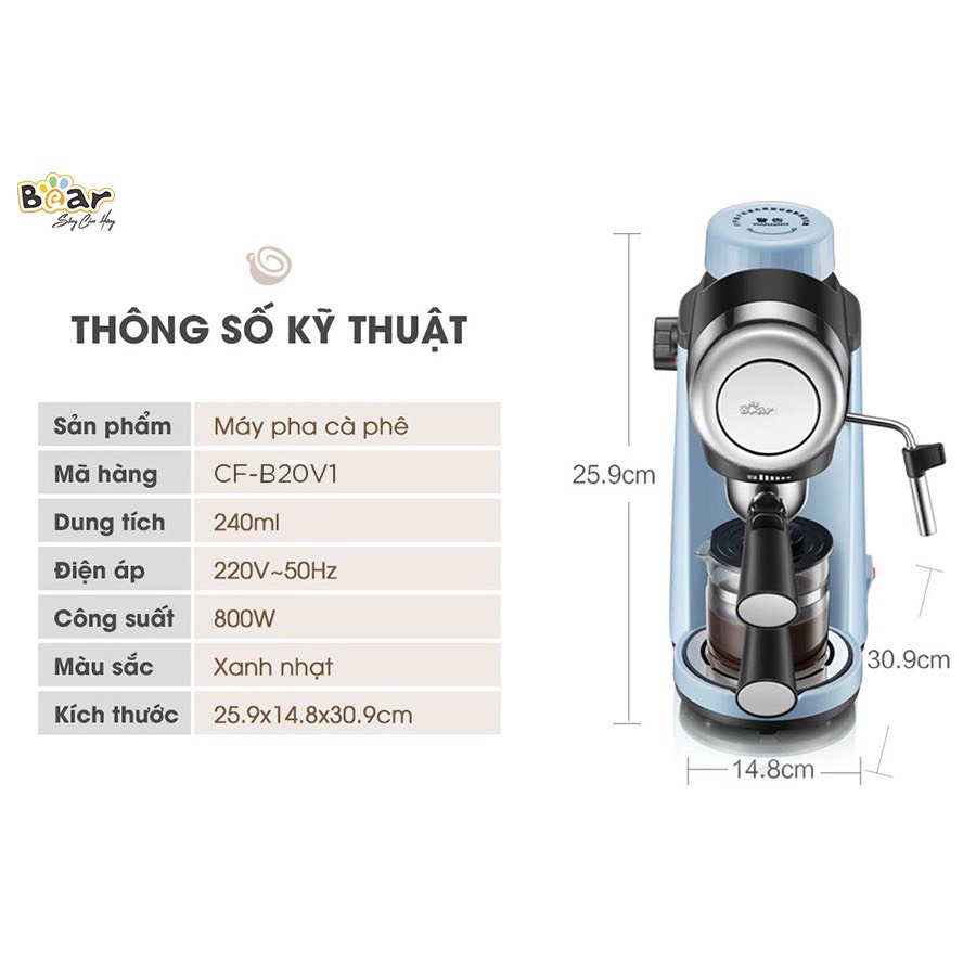 [Mã 154ELSALE2 giảm 7% đơn 300K] Máy pha cà phê Espresso, capuchino Bear CF-B02V1, hàng chính hãng bảo hành 12 tháng