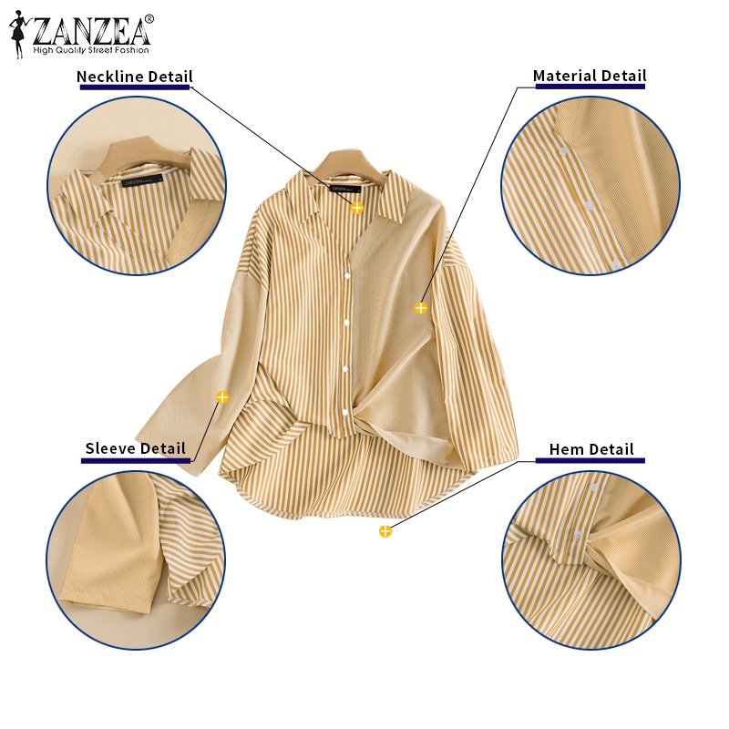 Áo sơ mi ZANZEA tay dài họa tiết kẻ sọc trẻ trung thời trang dành cho nữ