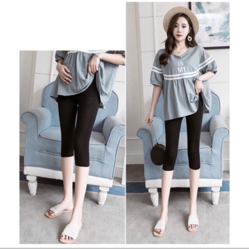 Quần Legging Bầu Đùi,Quần Bầu Lửng Cạp Chéo,Co Giãn Tốt Dáng Ôm V0064 Mama Store99