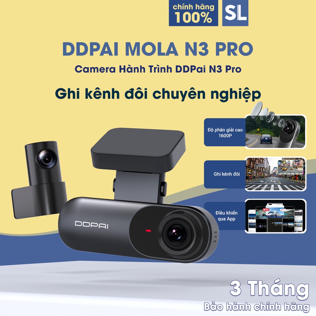 Camera hành trình DDPai Mola N3 Pro Combo cam trước và sau Độ phân giải 1600P Tích hợp GPS