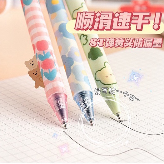 Bút gel bút bi đen bút mực hoạ tiết hoa xinh xắn