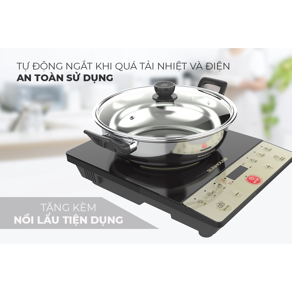 Bếp từ đơn sunhouse shd6165 công suất 2000w chế độ nấu ăn đa dạng, bảo hành chính hãng trên toàn quốc